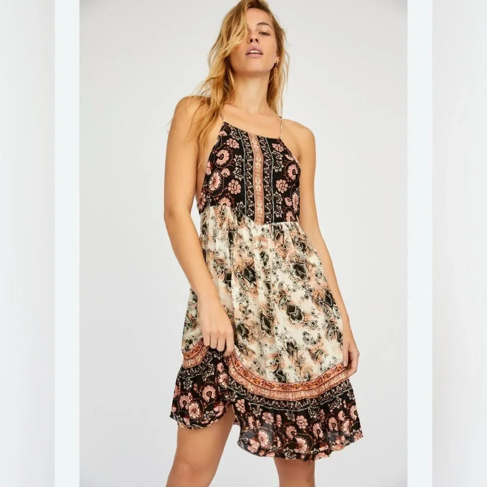 Free people women’s small Casablanca slip dress bohemian floral festival tie - Picture 1 of 8